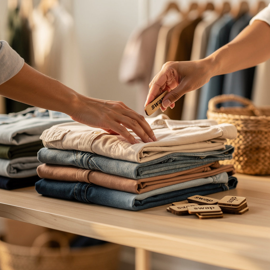 Pai Clothes Swap San Diego event attendees swapping clothes and enjoying coffee in a friendly, sustainable setting